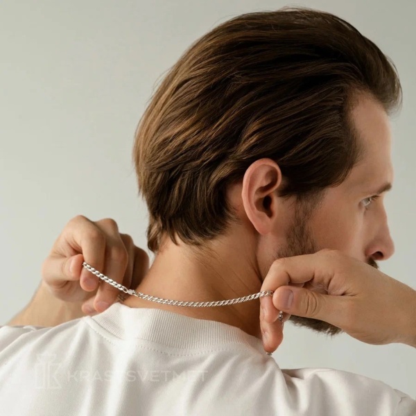 Цепь из серебра 925, плетение «Ромб двойной»